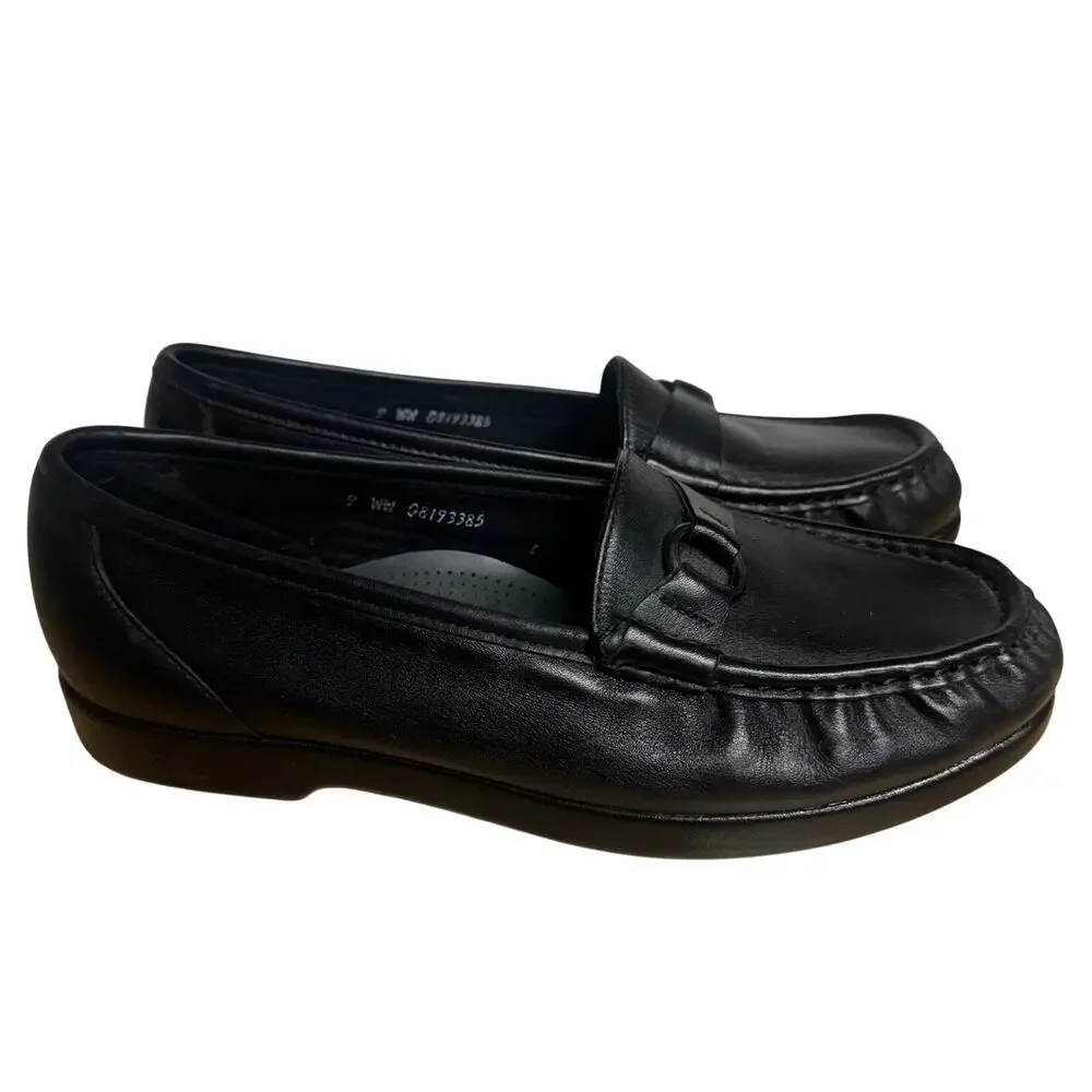 SAS Jewel Black Leather Loafers Comfort Diabetic Shoes Size 9